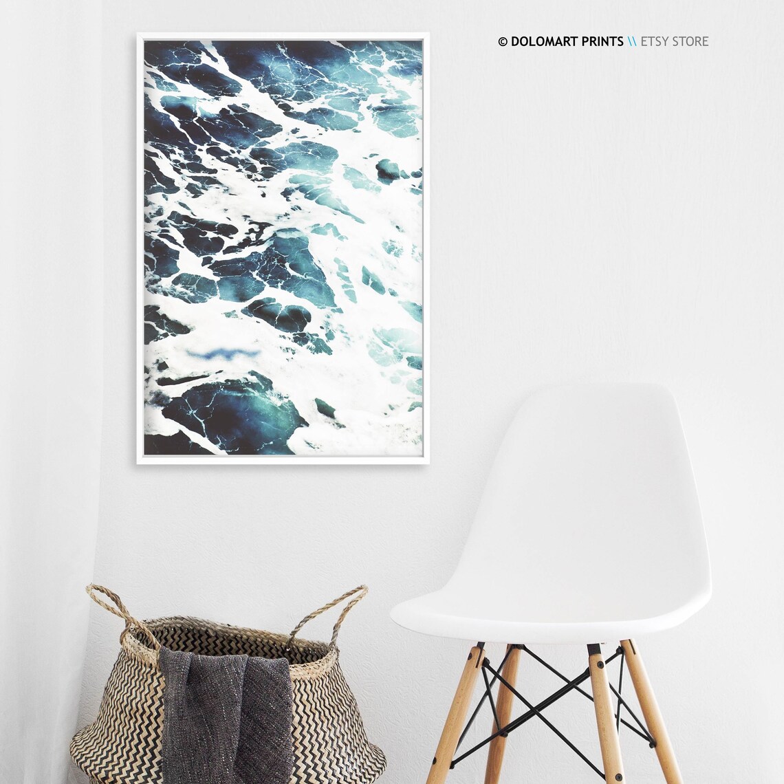 Ocean Waves Aerial Blue White Sea Foam Coastal Photography Poster - Image 3