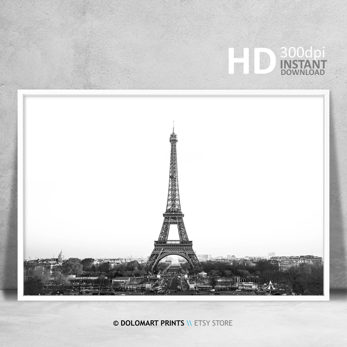 Paris Eiffel Tower Travel Poster, Black and White