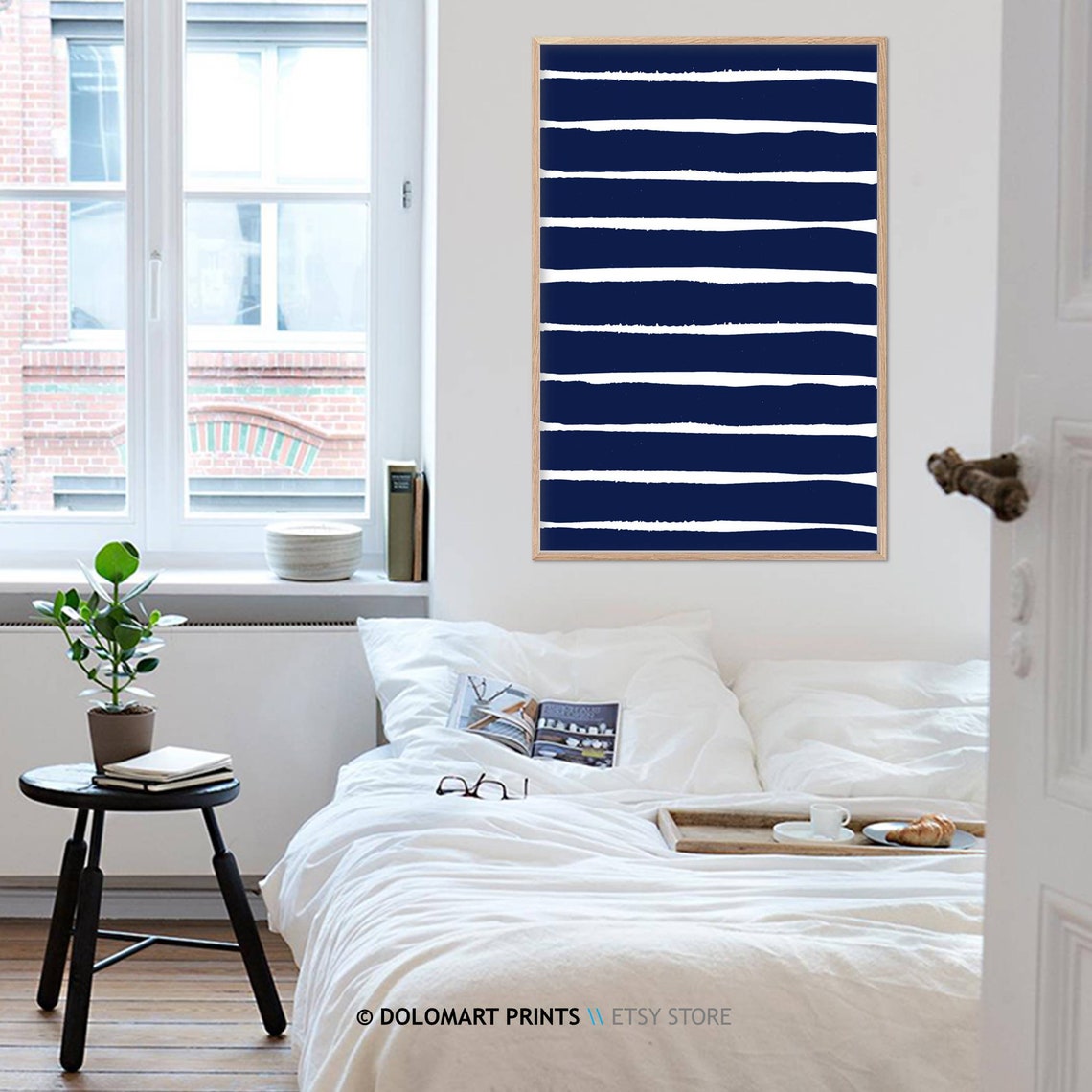 Indigo Blue Brushstroke Stripes Abstract Modern Painting Poster - Image 3