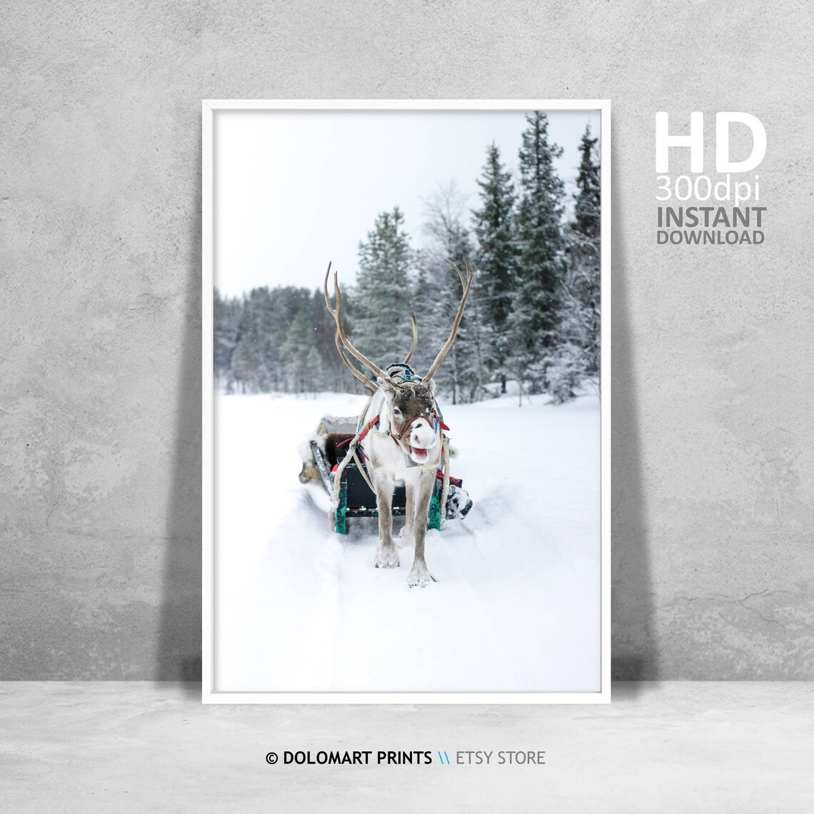 Rustic Reindeer Art Print, Christmas Winter Decor