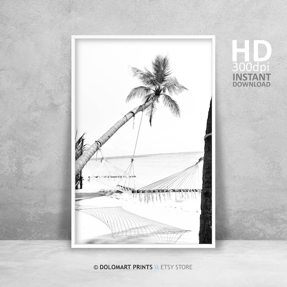 Beach Photography Print Black And White Palm Print Beach House Wall Art Photography Poster Tropical Paradise Print Home Decor