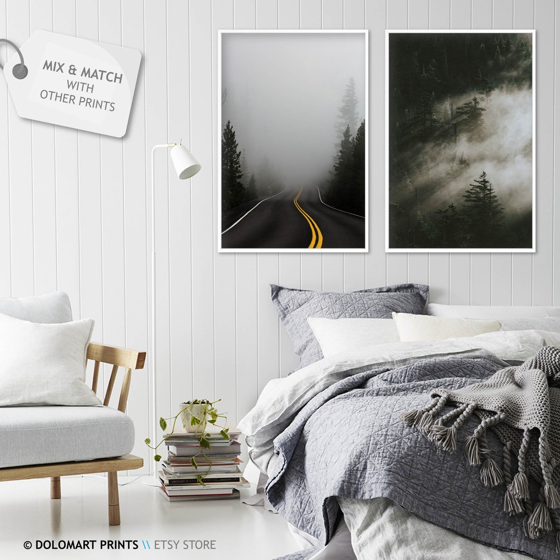 Foggy Mountain Road Pine Forest Moody Adventure Travel Poster - Image 2