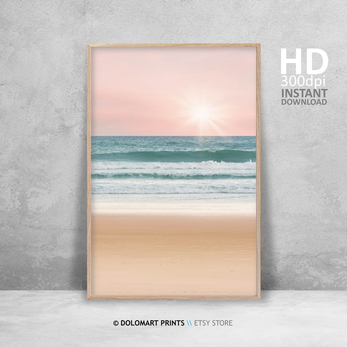 Blush Sunrise Over Calm Ocean Waves Golden Beach Photography Poster - Image 4