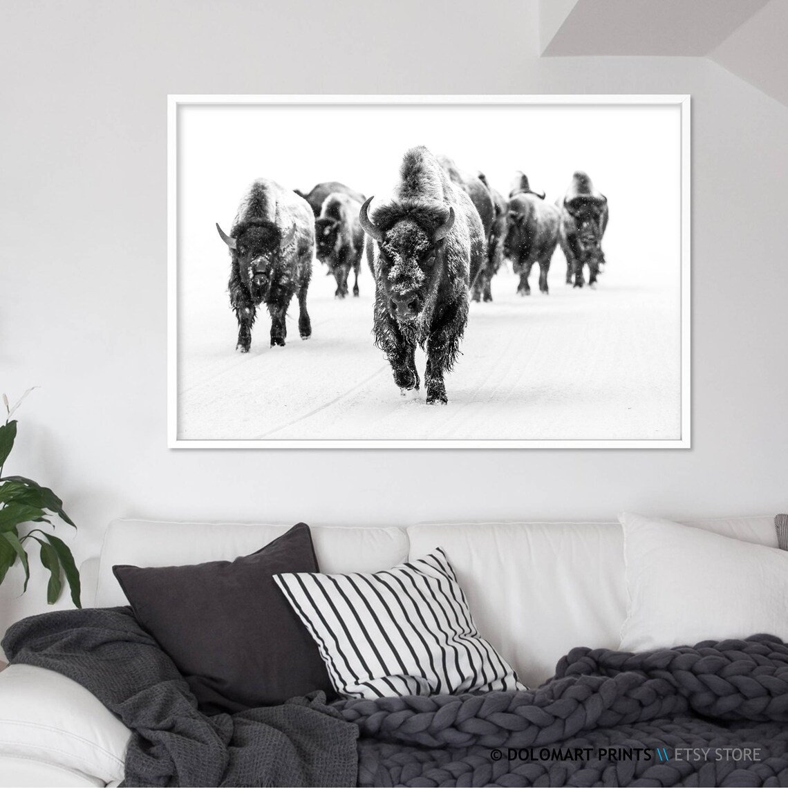 Black And White Bison Group Art Print, Farmhouse Decor - Image 2