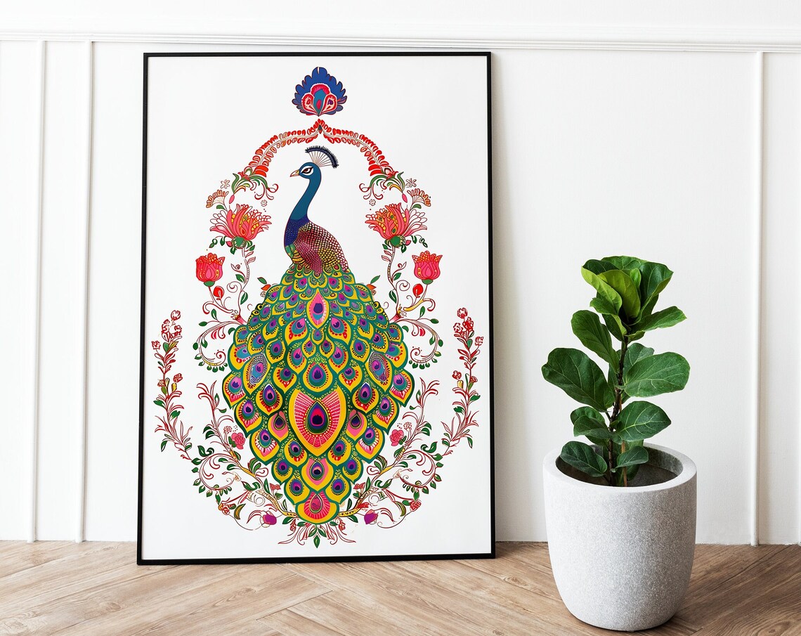Indian Peacock Folk Art Colorful Feather Mandala Bird Art Poster - Image 2