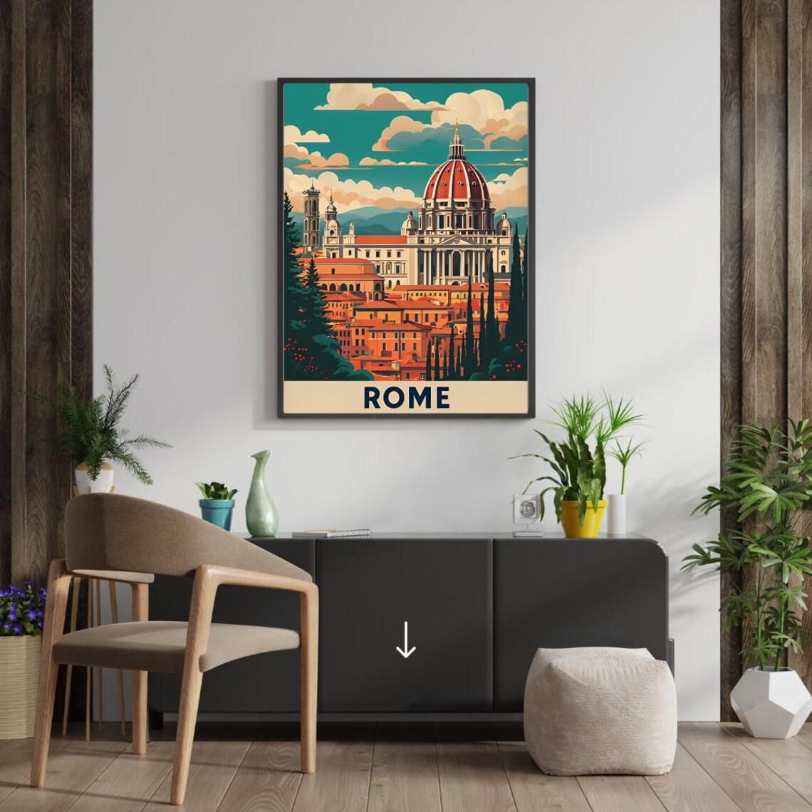 Rome St Peters Basilica Dome Vatican City Sunset Vintage Poster