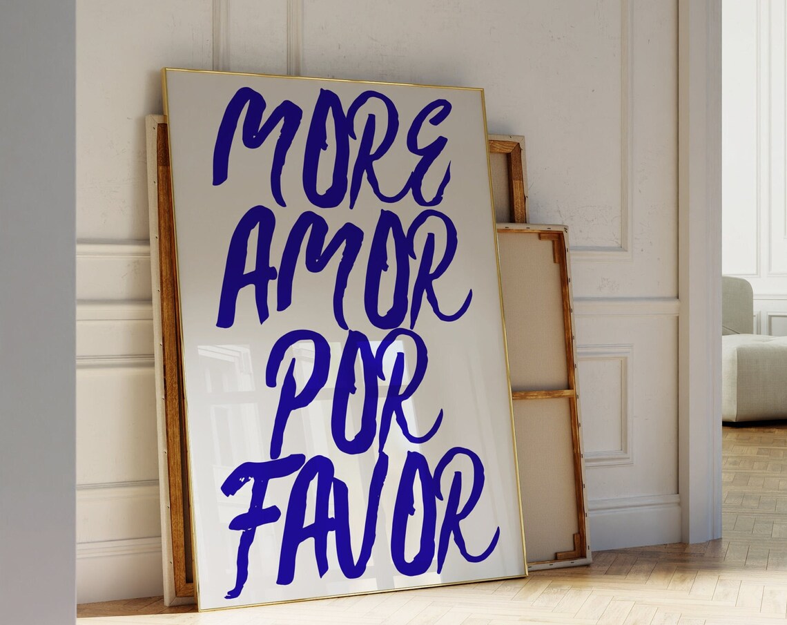 More Amor Por Favor Royal Blue Script Love Quote Typography Poster