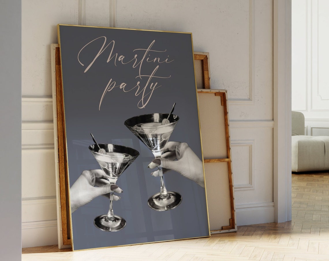 Martini Party Poster Fancy Dirty Martini Glass Wall Art Aesthetic Cocktail Print Trendy Gray Wall Art 90s Party Vintage Bar Cart Print - Image 5