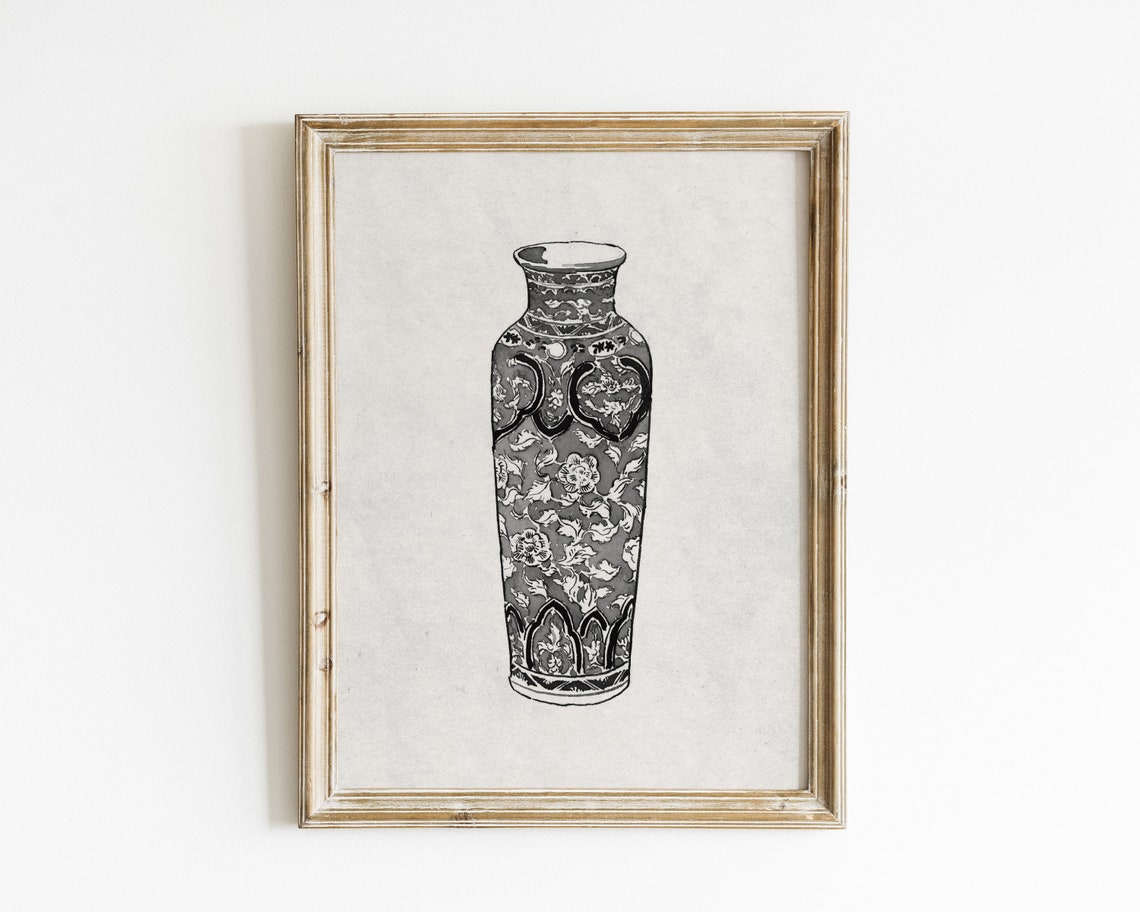 Vintage Ginger Jar Sketch Art, Minimalist Print