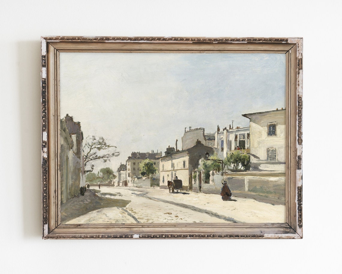 Neutral Art Print Vintage European Wall Art Cityscape Print Antique Painting Landscape Wall Art Vintage Country Print Art