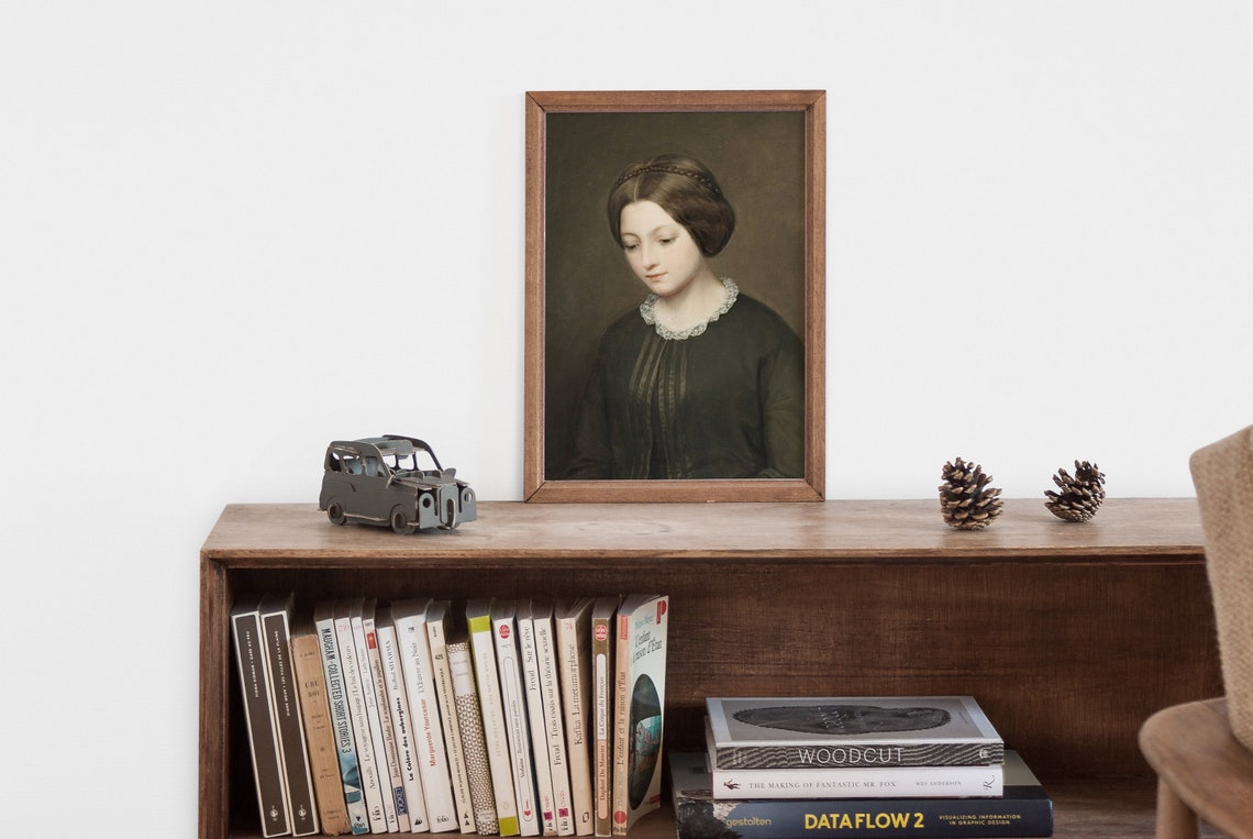 Vintage Moody Female Portrait Neutral Woman Portrait Painting Antique Female Wall Art Print Portrait Art - Image 2