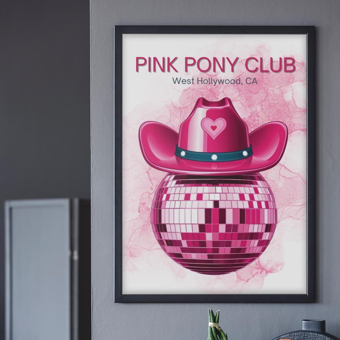 Pink Pony Club Cowboy Hat Disco Ball West Hollywood Music Art Poster