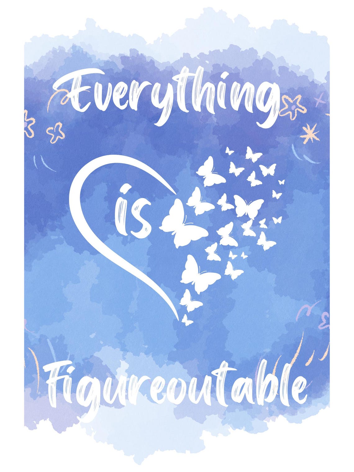 Everything Is Figureoutable Blue Watercolor Butterfly Quote Art Poster - Image 3