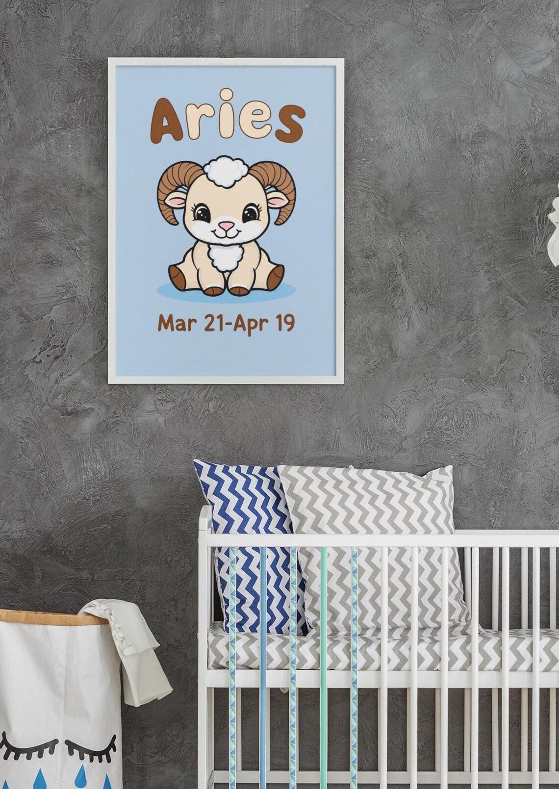 Aries Zodiac Nursery Print Cute Ram Baby Room Star Sign Decor - Image 2