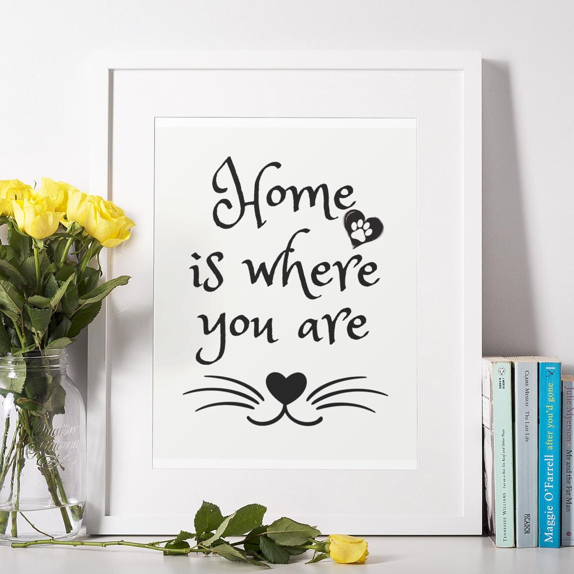 Home Is Where You Are Cat Whiskers Quote Black White Wall Art Poster