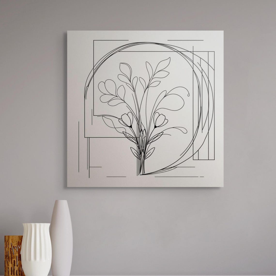 Minimalist Single Line Floral Sketch Neutral Beige Modern Art Print - Image 2