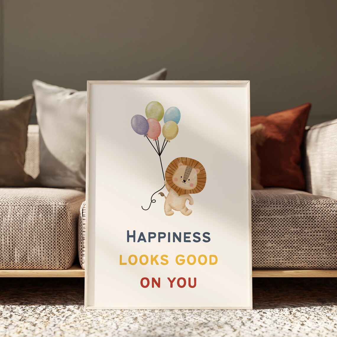 Happiness Looks Good On You Lion Balloons Nursery Kids Poster
