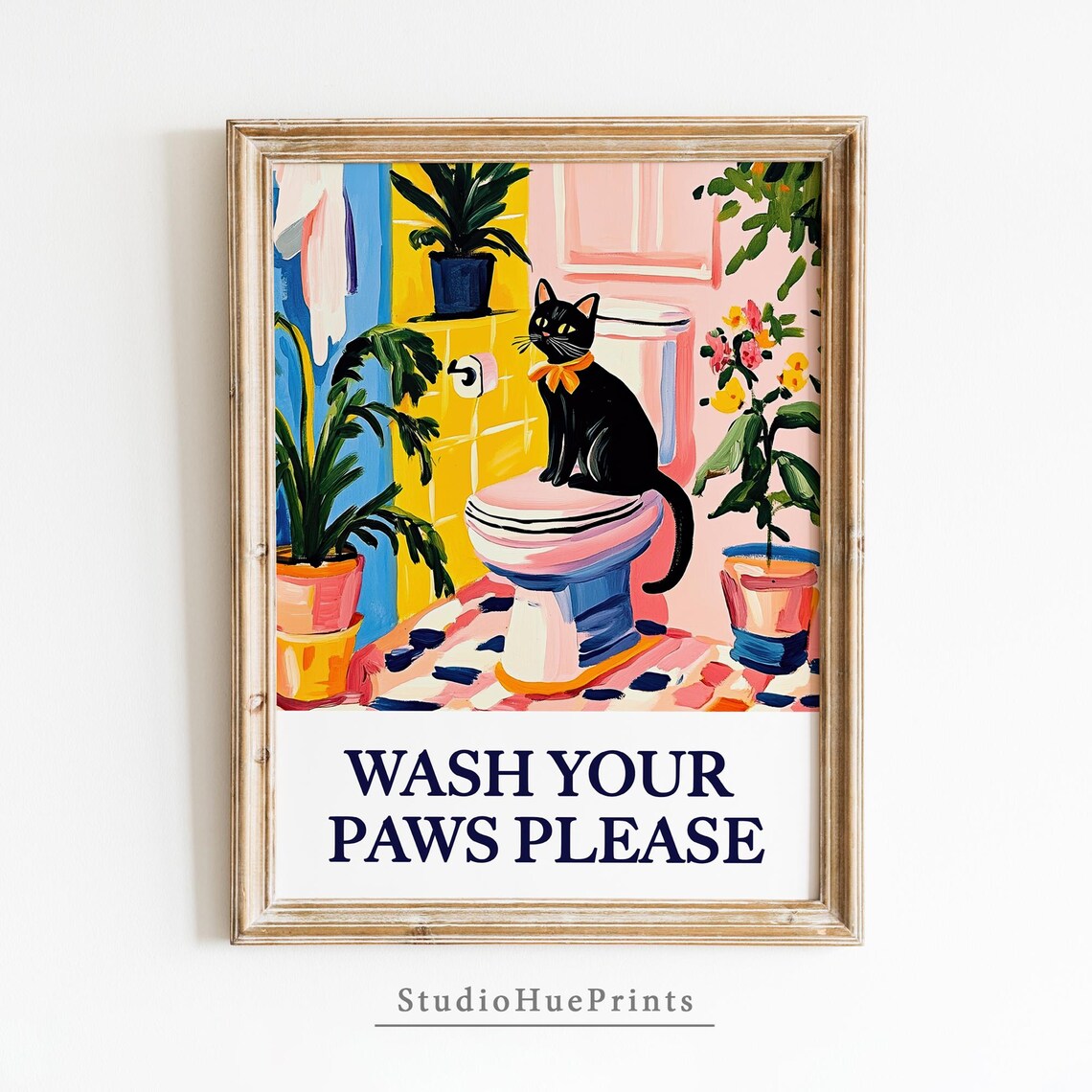 Funny Black Cat Wash Your Paws Please Bathroom Quote Art Poster
