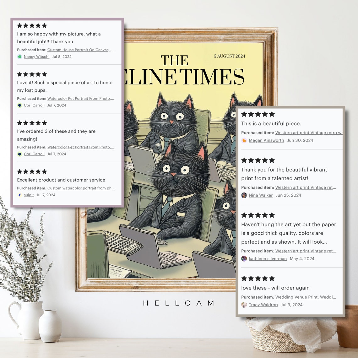 The Feline Times Black Cats Office Newspaper Funny Cat Lover Wall Art - Image 3