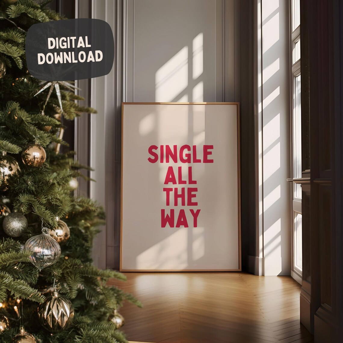 Single All The Way Red Funny Christmas Holiday Season Pun Poster