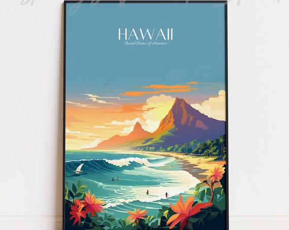 Hawaii Vintage Travel Poster, Modern Home Decor