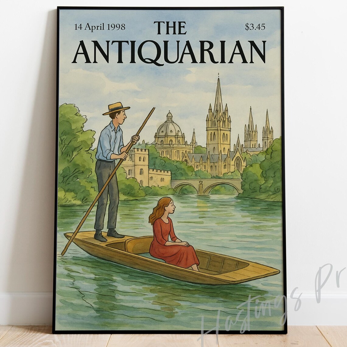 The Antiquarian Oxford Punting River Cam Vintage Magazine Cover Poster