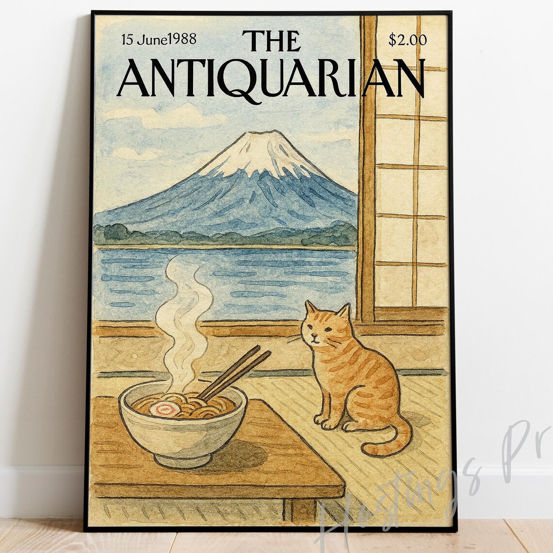 The Antiquarian Mount Fuji Ramen Cat Japanese Vintage Cover Poster