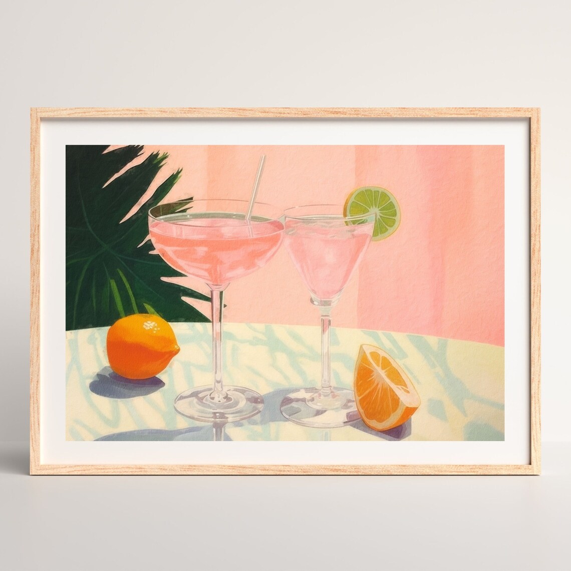 Retro Pink Cocktails Art Print, Preppy Home Decor - Image 2