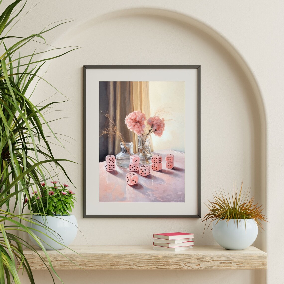 Retro Dice Pink Girly Aesthetic Wall Art Print - Image 2