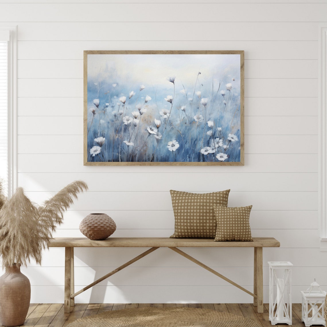 Blue Wildflower Meadow Painting Minimal Vintage Botanical Wall Art - Image 3