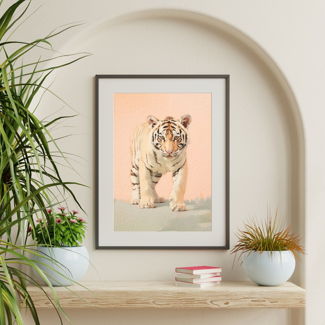 Pastel Tiger Oil Painting Art Print, Preppy Eclectic Decor - Image 2