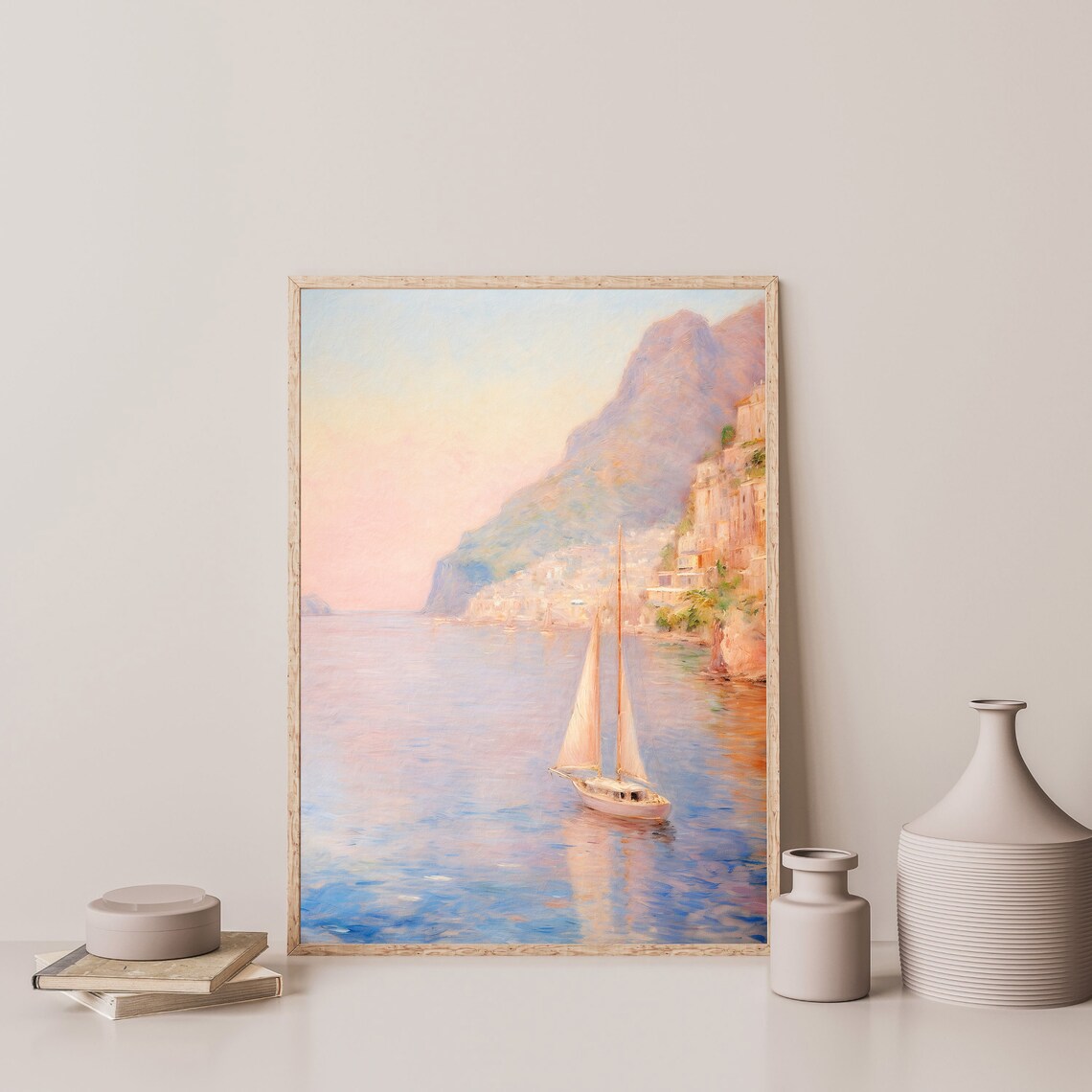 Sailboat Painting, Retro Italian Coastal Art Print - Image 3