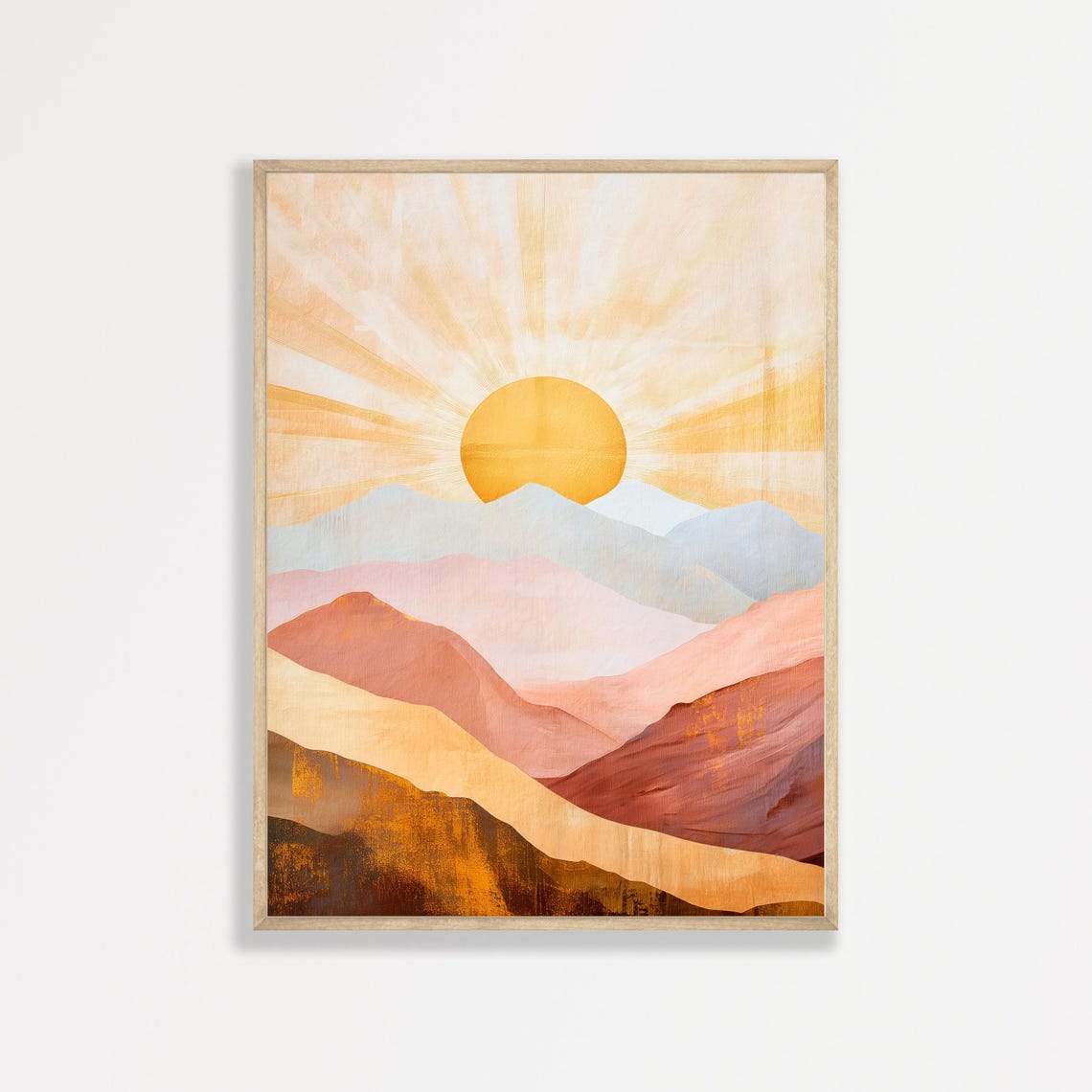 Mountain Sun Painting Modern Eclectic Boho Wall Art Abstract Landscape Print Retro Apartment Dorm Home Decor 1045