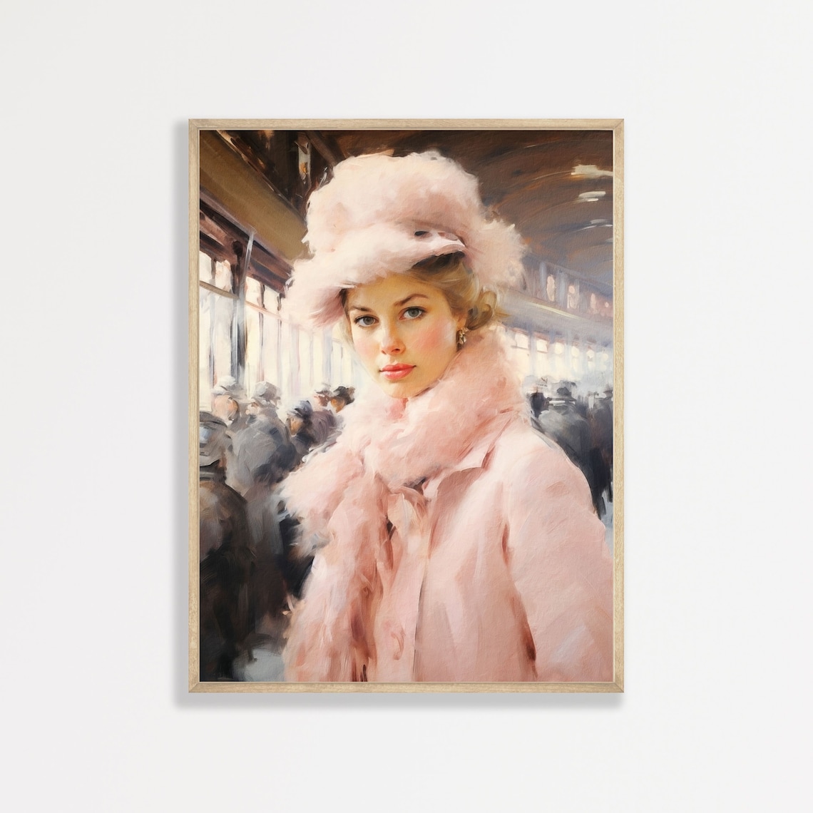 Train Station Portrait, Pastel Pink Oil Painting Print