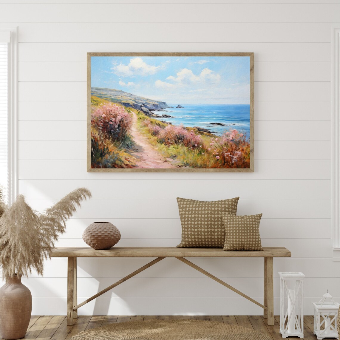 Coastal Path Retro Seascape Landscape Art Print - Image 3