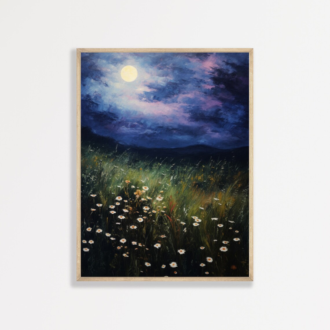 Moonlit Wildflowers Vintage Night Landscape Art Print