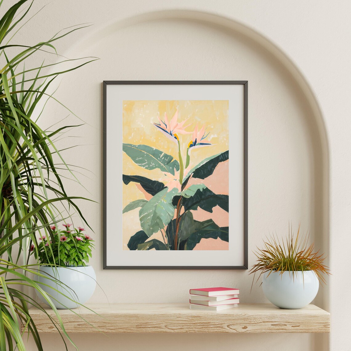 Bird of Paradise Pink Tropical Flowers Warm Neutral Retro Art Poster - Image 2