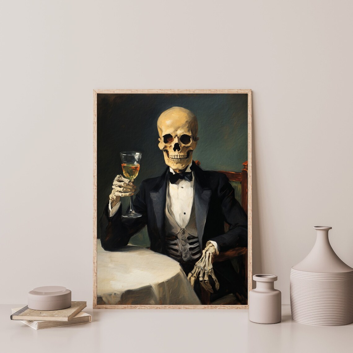 Skeleton Cocktail Vintage Art Print, Goth Bar Decor - Image 3