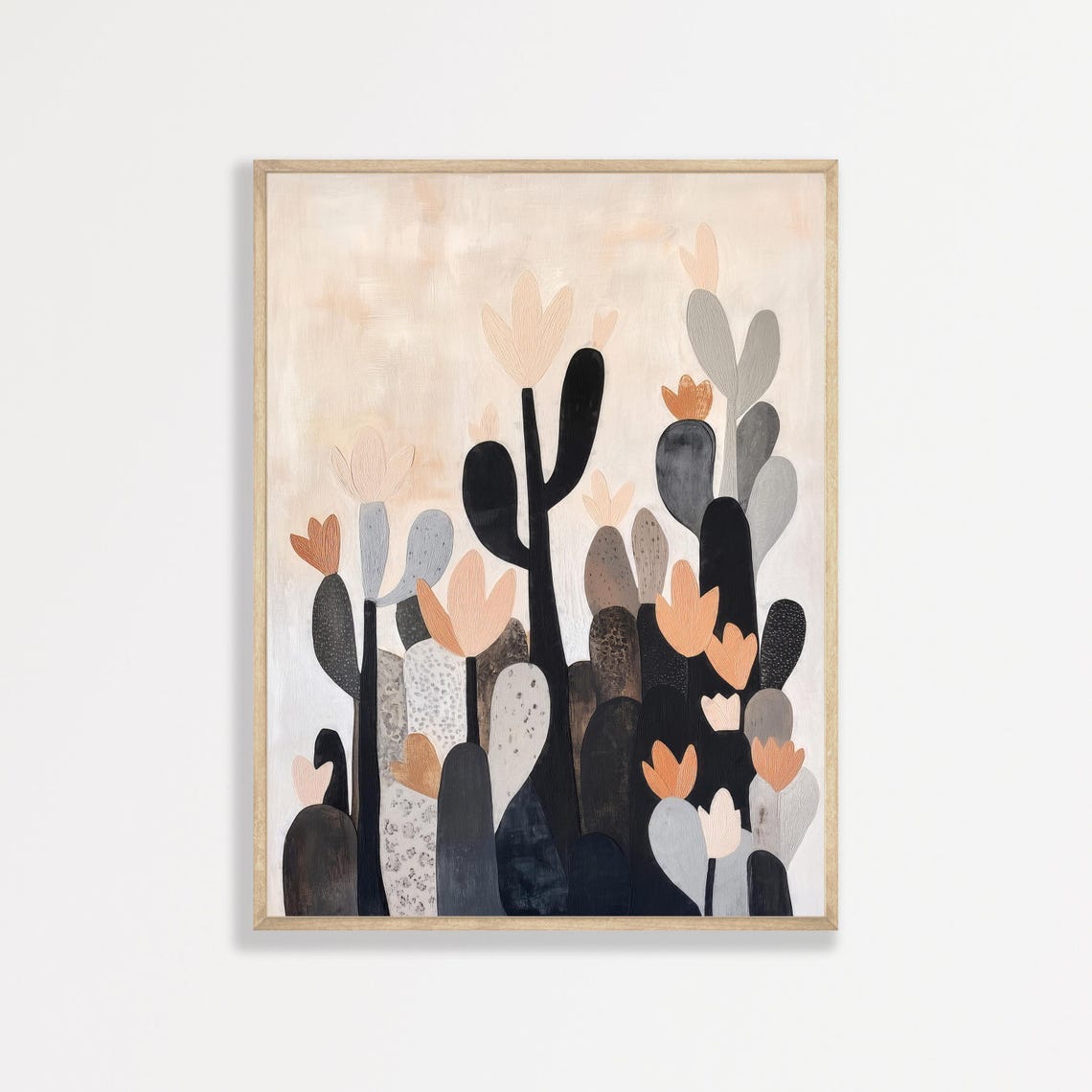 Stylized Cactus Garden Desert Blooms Black Blush Modern Art Poster