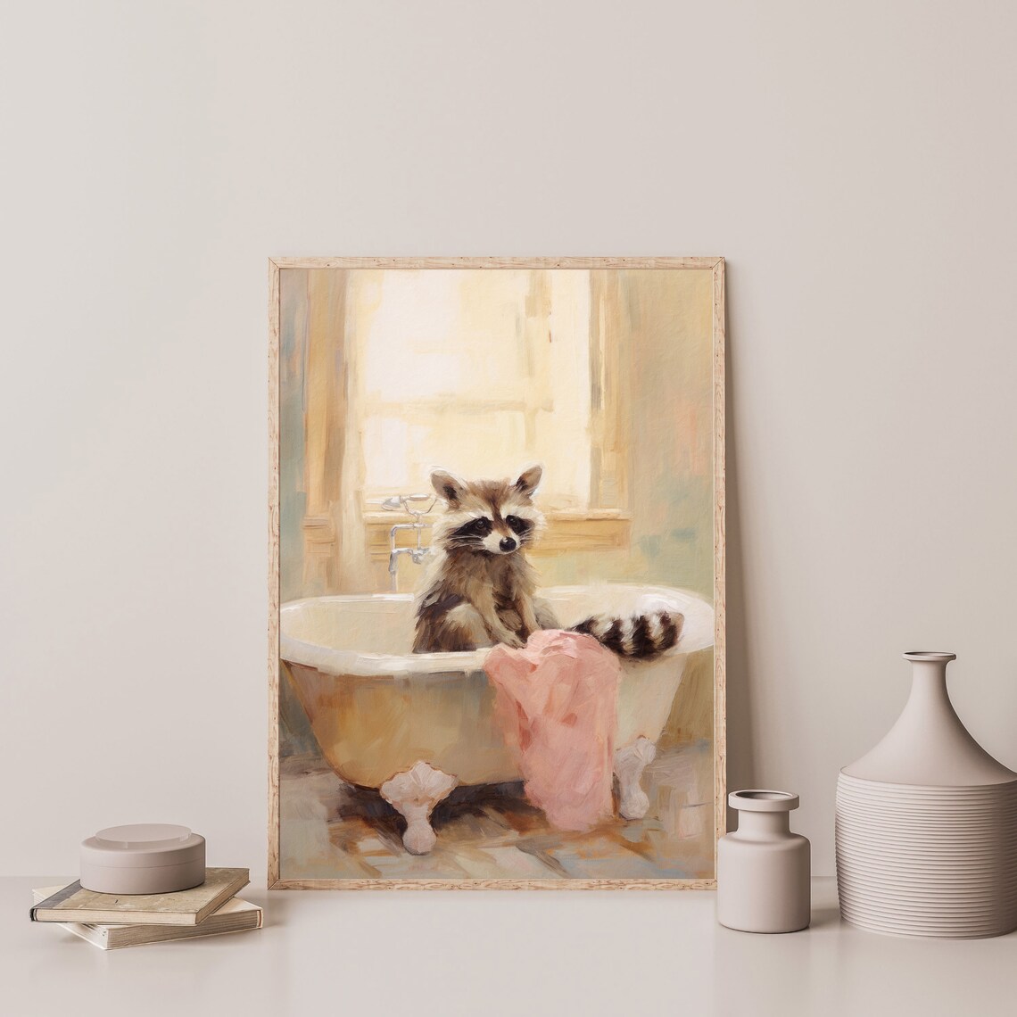 Raccoon Bathroom Retro Maximalist Wall Art Print - Image 3