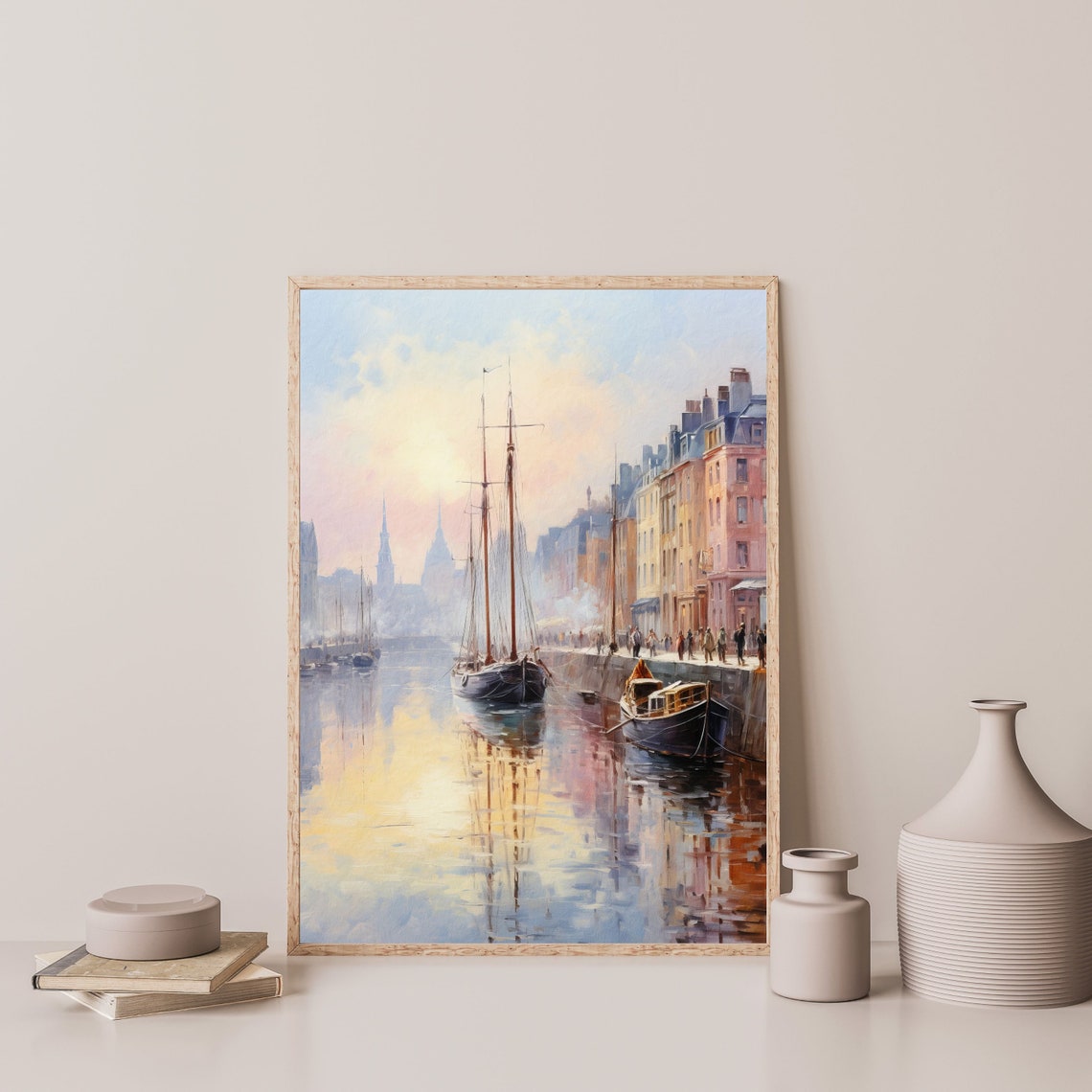 Sailboats Old Town Harbor Golden Sunset Reflection Travel Poster - Image 3