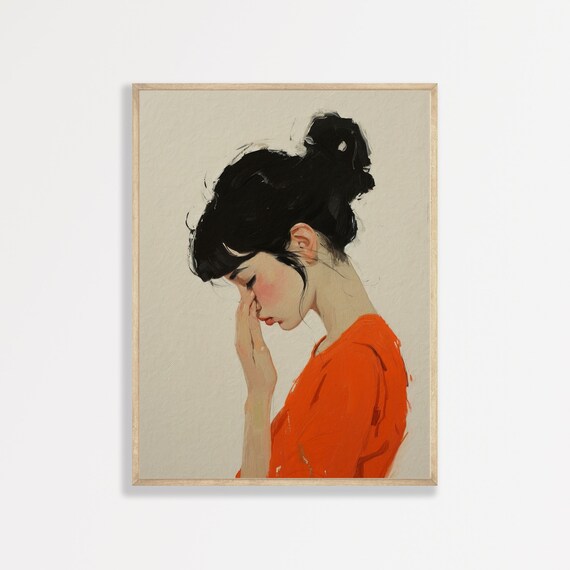 Bathroom Wall Art Print Minimal Funny Woman Portrait Painting Aesthetic Trendy Vintage Apartment Decor P 417
