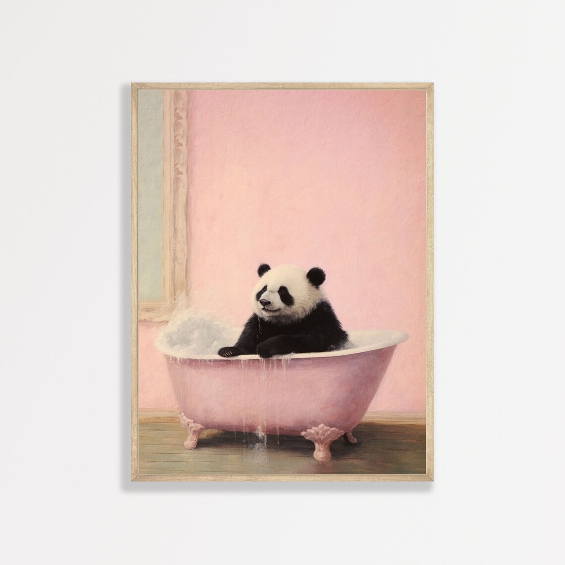 Pink Panda Retro Bathroom Art Print, Pastel Decor