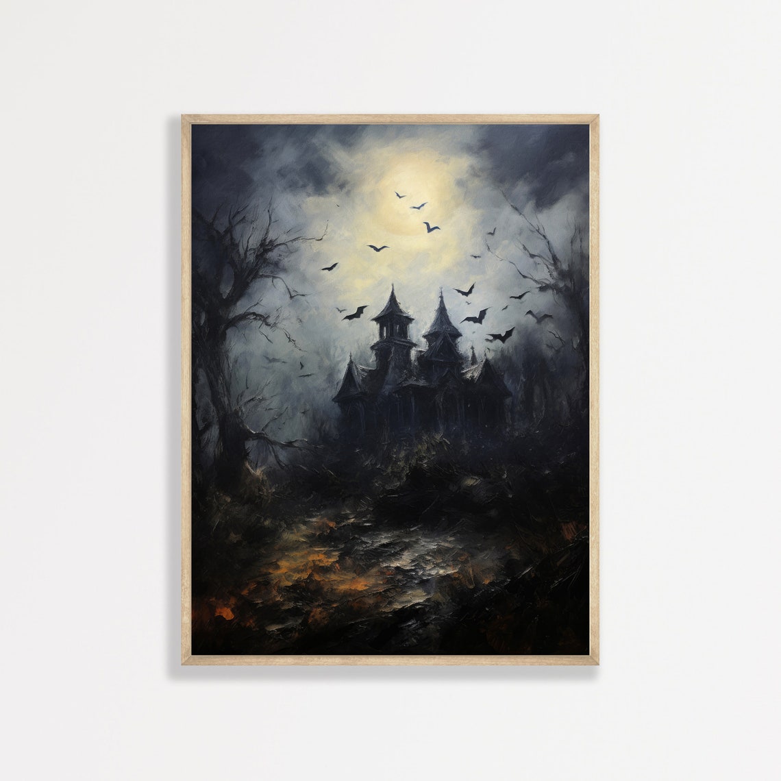 Haunted Mansion Night Birds Dark Gothic Vintage Landscape Poster