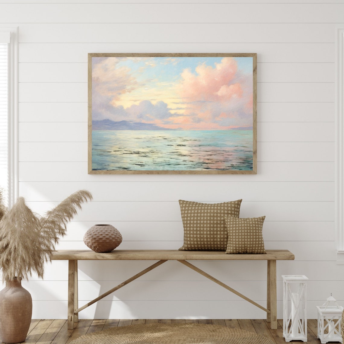 Calm Pastel Sea Sunset Pink Clouds Minimal Ocean Beach Wall Art Print - Image 3