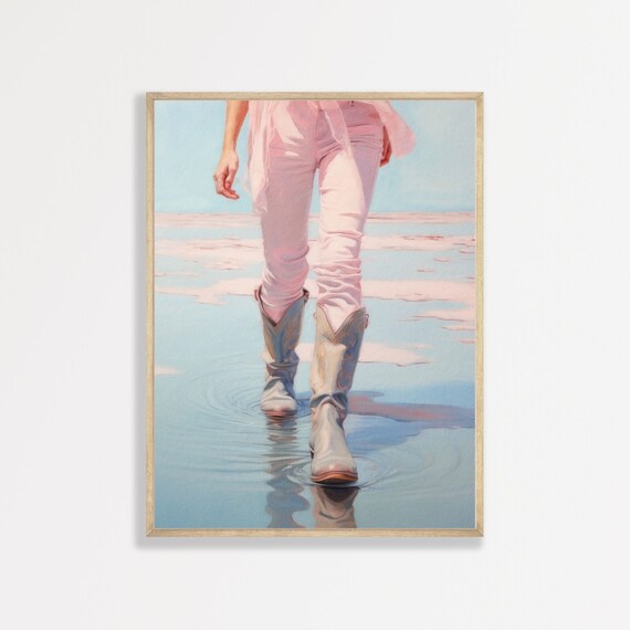 Cowgirl Boots Retro Art Print, Girly Country Decor