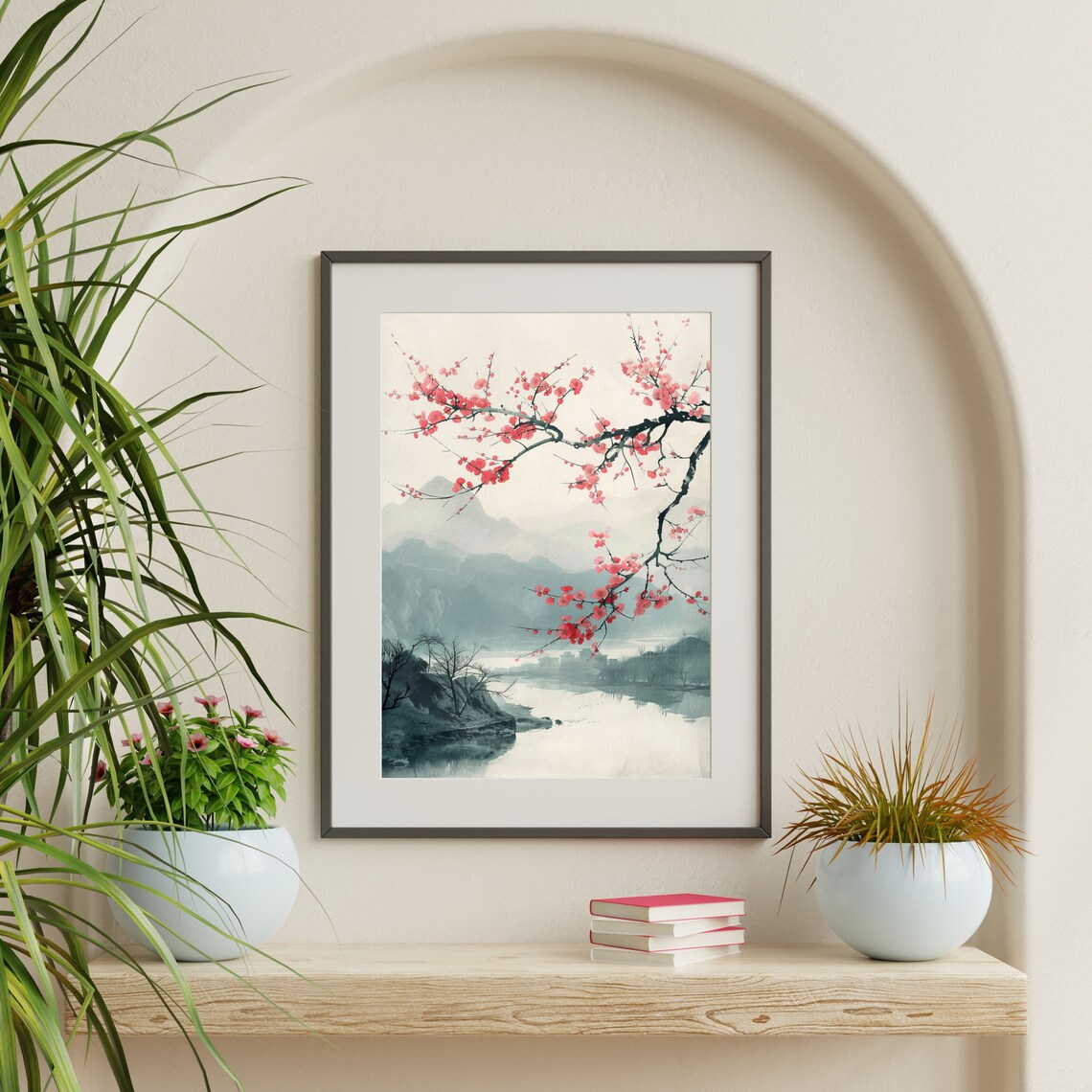 Japanese Floral Painting, Japandi Retro Art Print - Image 2