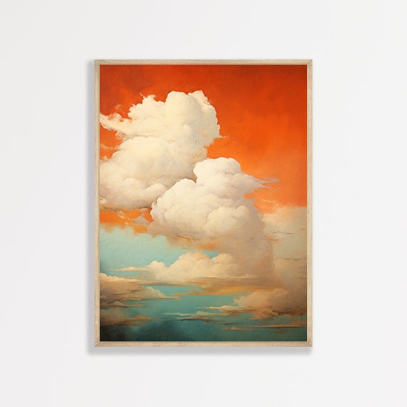Cloud Art Print Abstract Oil Painting Modern Wall Art Minimalist Home Decor Orange And Teal Artwork P 701