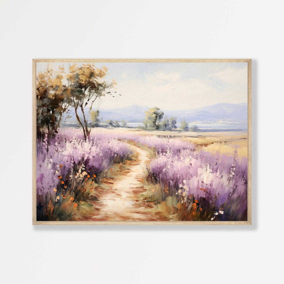 Vintage Meadow Painting Retro Countryside Landscape Art Minimal Farmhouse Wall Art P 746