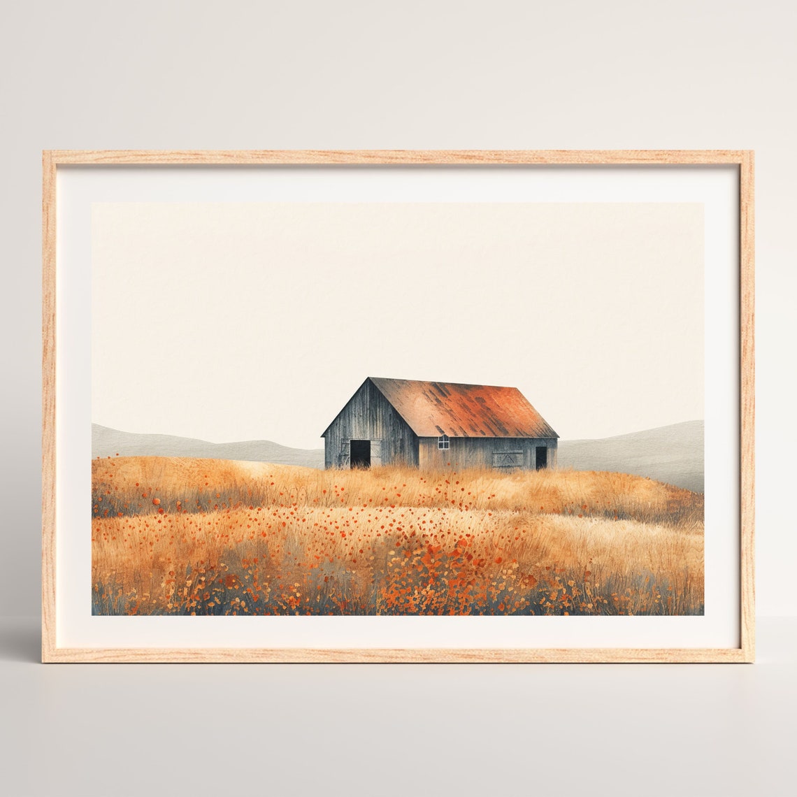 Country Landscape Painting Minimalist Boho Wall Art Neutral Farmhouse Apartment Decor Retro Artwork Print P 498 - Image 2